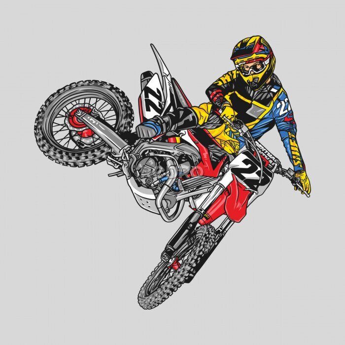Poster motocross rider jumping riding the motocross bike vector