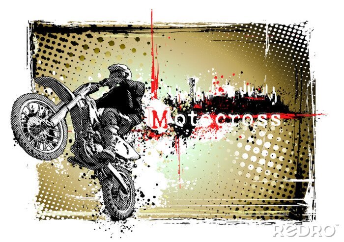 Poster Motocross vor dem Hintergrund der Stadt