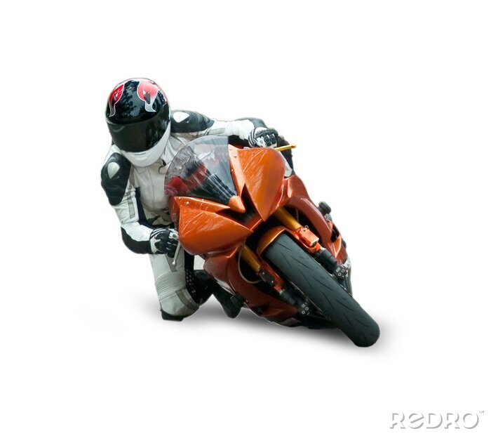Poster Motorrad-Rennfahrer auf weißem Hintergrund