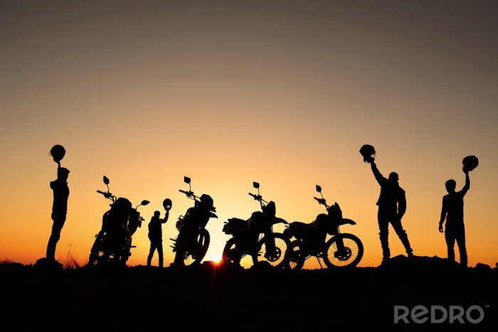 Poster Motorradfahrt und Sonnenuntergang