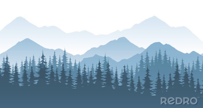 Poster Mountain forest, vector landscape illustration