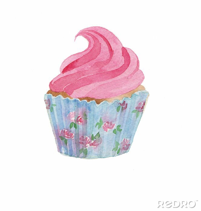 Poster Muffin mit Creme Zeichnung mit Aquarellfarbe