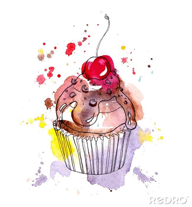 Poster Muffin mit Kirsche abstraktes Kunstwerk