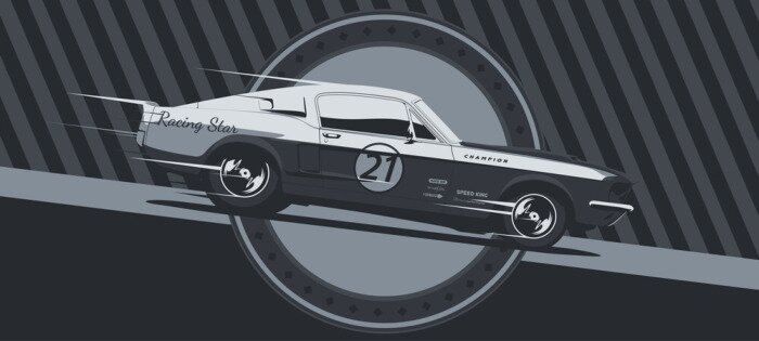 Poster Muscle car on racing, vintage colors, vector illustration.