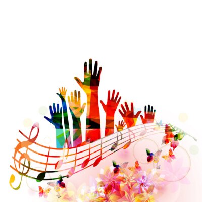Musik erhobene Hände Noten und Schmetterlinge