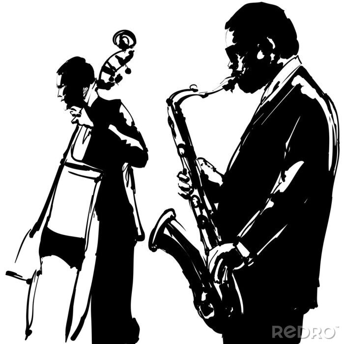Poster Musik Instrumente und zwei spielende Musiker