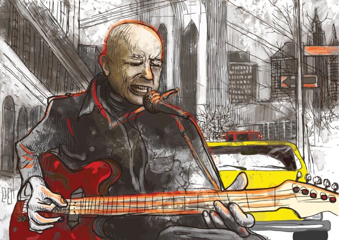 Poster Musik und ein New Yorker Gitarrist