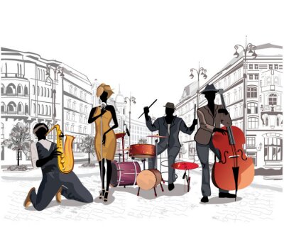 Musikbands Jazz auf der Straße bunte Grafik