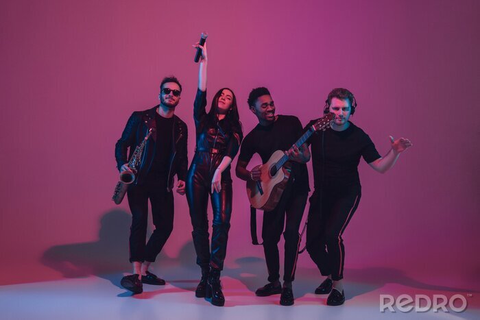 Poster Musikgruppe auf rosa Hintergrund