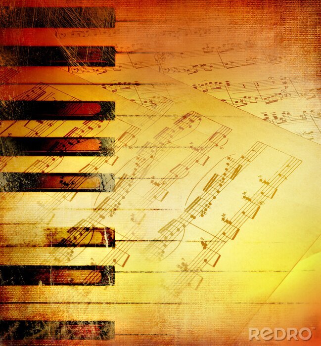 Poster Musikinstrument mit Noten im Hintergrund