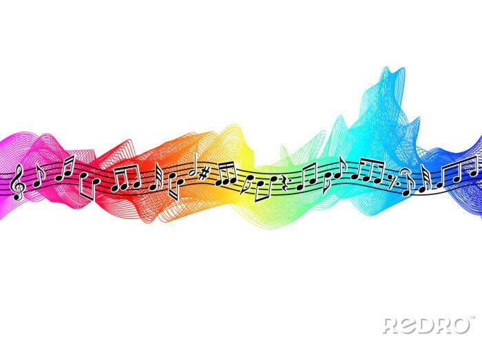 Poster Musiknoten auf einem farbigen Notensystem