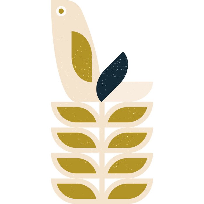 Poster Muster mit einem Vogel und Blättern im skandinavischen Stil