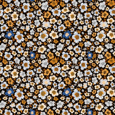 Tapete Muster mit kleinen Blumen auf schwarzem Hintergrund