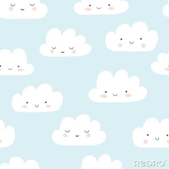 Poster Muster mit lächelnden Wolken