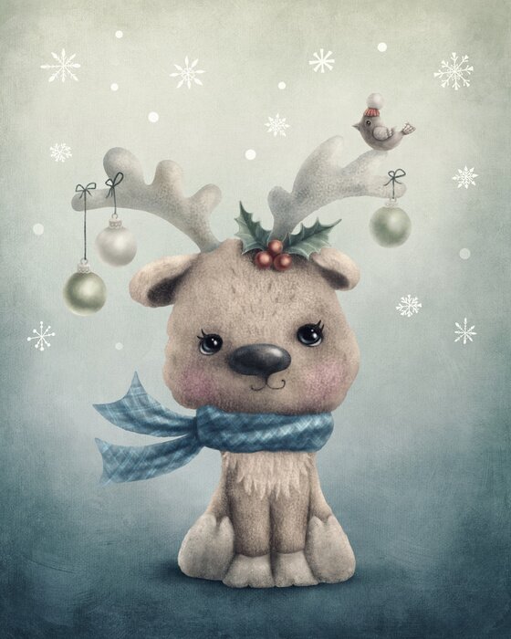 Poster Muster mit Rentier auf Aquarell-Hintergrund