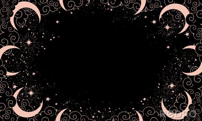 Poster Muster mit rosa Monden inmitten von Wolken auf schwarzem Hintergrund