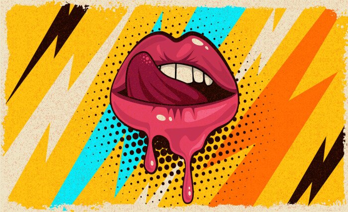 Poster Muster mit roten Lippen im Stil der Pop Art