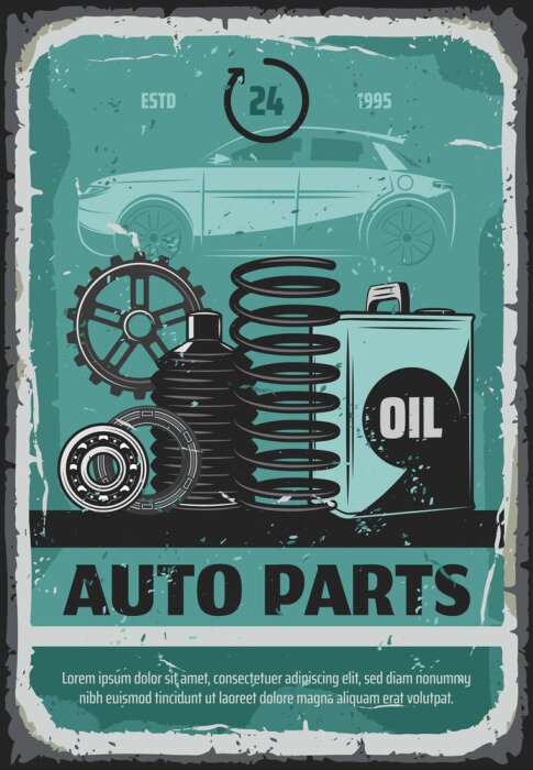 Poster Muster Vintage mit Autoteilen