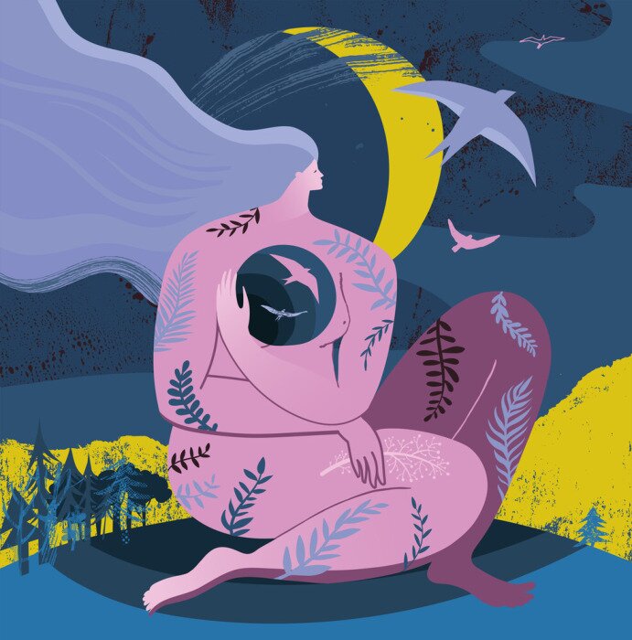 Poster Mutter Natur, die Hüterin der Vögel