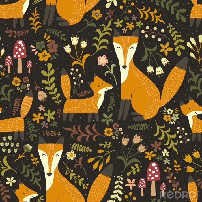 Poster Mutter und Babyfuchs in der Natur