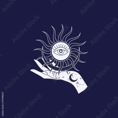 Poster Mystisches Hand- und Sonnensymbol