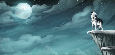 Nacht-Illustration mit dem Wolf