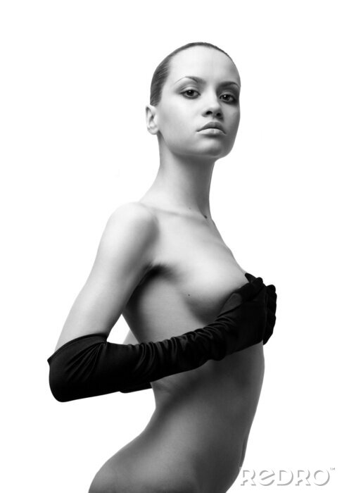 Poster Nackte Frau mit Handschuhen