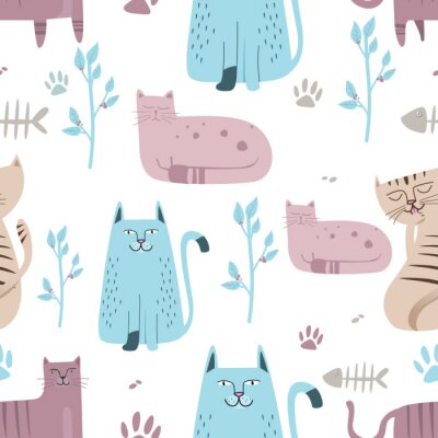 Nahtloses Muster Nette Katze mit handgezeichnetem Cartoon