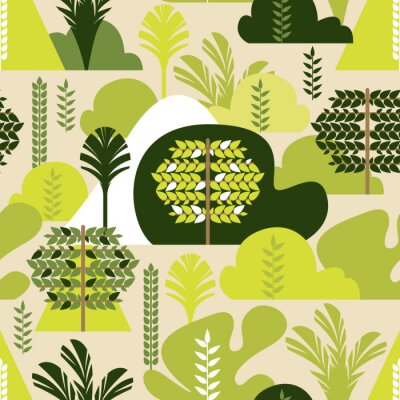 Nahtloses Muster. Tropischer Laubbaum in einer flachen Art. Erhaltung der Umwelt, Wälder. Park, im Freien. Vektor-Illustration.