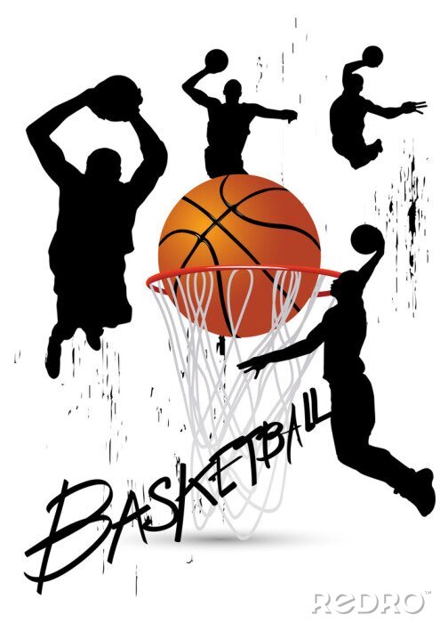 Poster NBA Basketball schwarzer Schriftzug und Basketball-Spieler