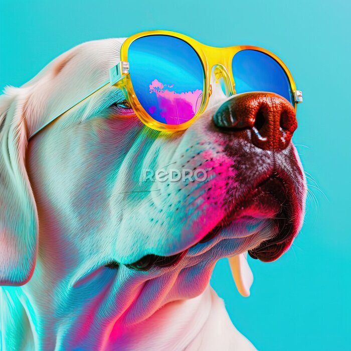 Poster Neonhund mit Brille