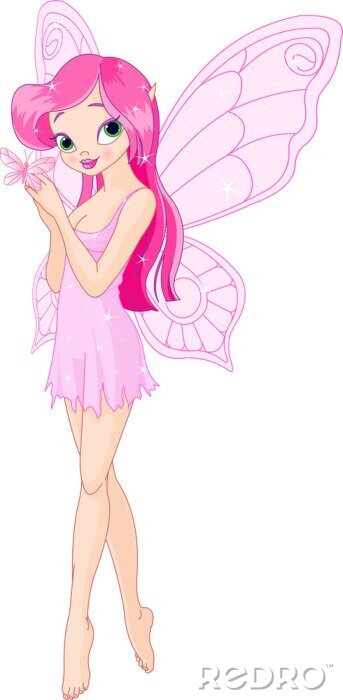 Poster Nette rosa Fee mit Schmetterling