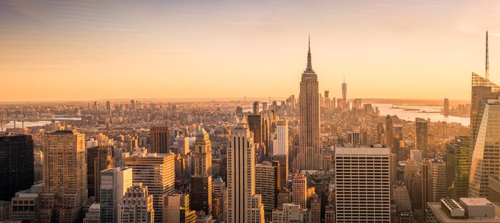 Poster New York City Skyline Panorama bei Sonnenuntergang