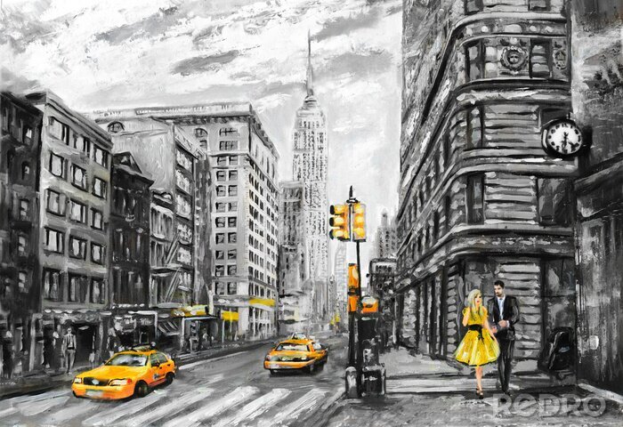 Poster New York in Grau und Gelb