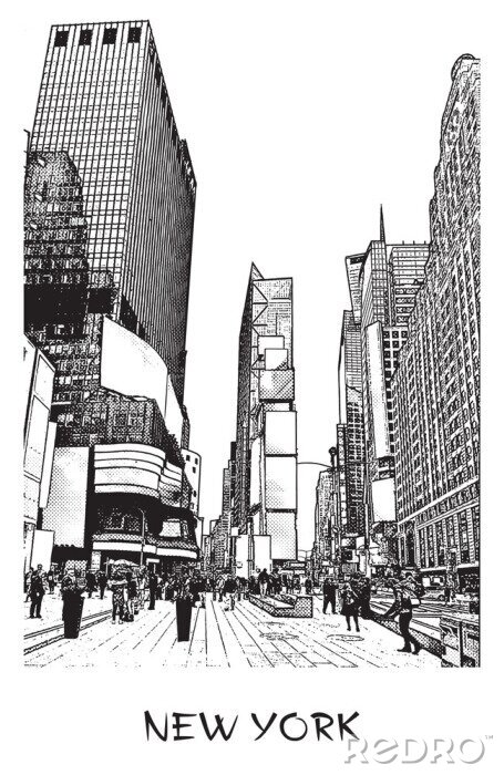 Poster New York Street - Schwarz-Weiß-Illustration
