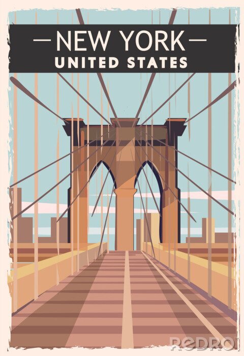 Poster New Yorker Brücke auf Vintage-Illustration
