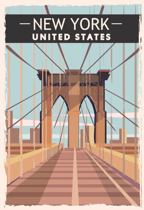 Poster New Yorker Brücke auf Vintage-Illustration
