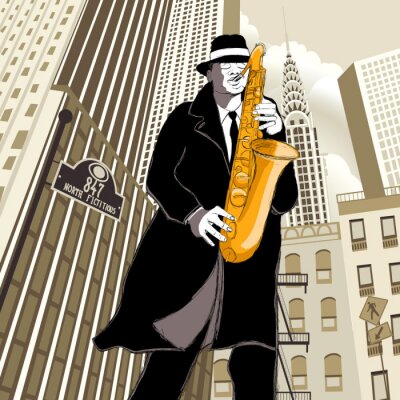 Poster New Yorker Musik und der Saxophonist