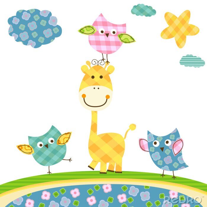 Poster niedlichen Eulen & Giraffe