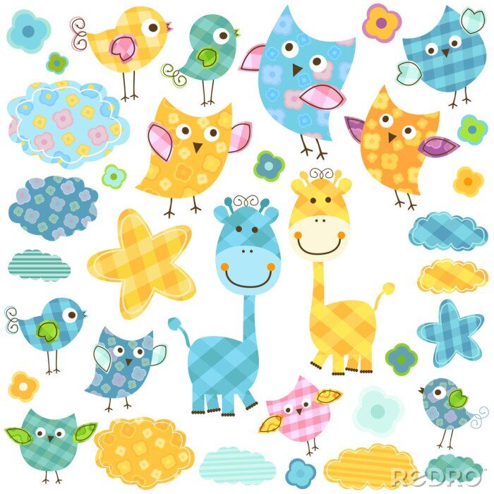 Poster niedlichen Eulen und Giraffen