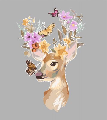 Poster Niedliches Waldtier mit Schmetterlingen