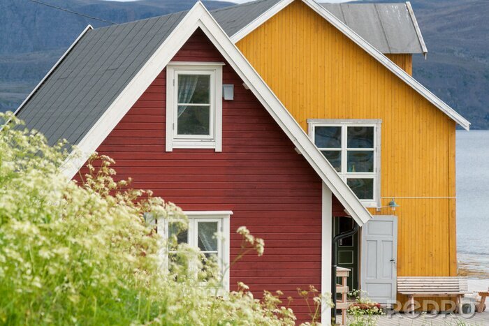 Poster Norwegen und bunte Häuser