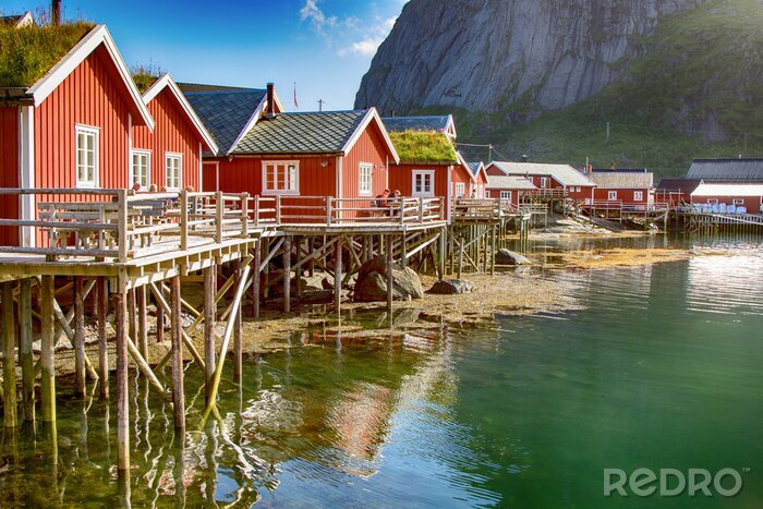 Poster Norwegische Häuser und Fjorde