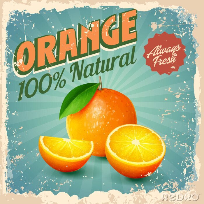 Poster Obst Retro-Etikett mit Orangen