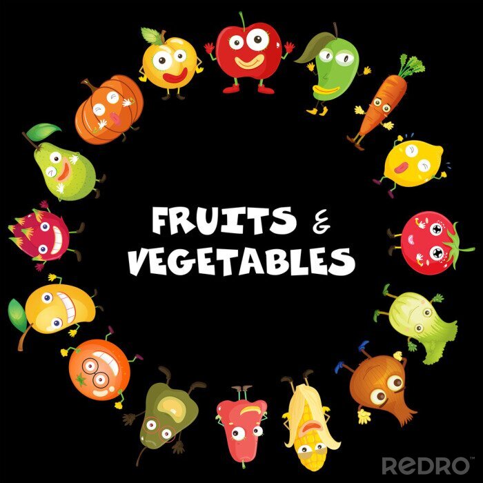 Poster Obst und Gemüse Figuren im Kreis
