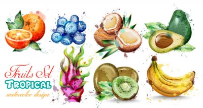 Obst und Gemüse Pastell-Illustration mit Aufschrift