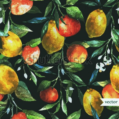 Poster Obst und Gemüse wachsende bunte Zitrusfrüchte