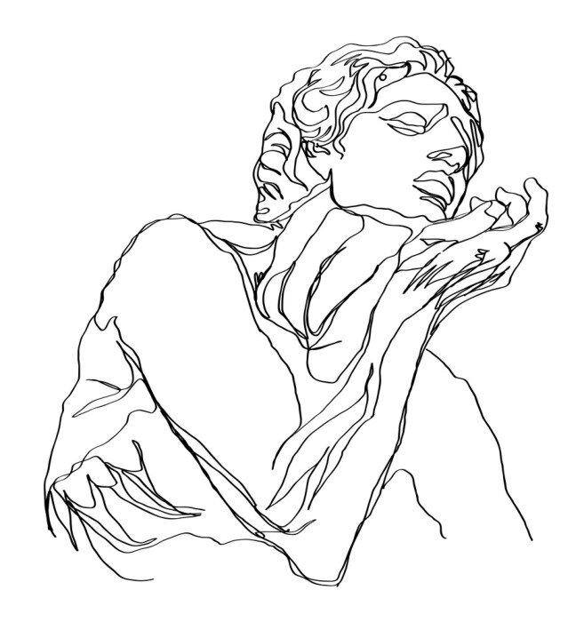 Poster One line drawing sketch greek sculpture.Modern single line art, aesthetic contour. Perfect for home decor such as posters, wall art, tote bag, t-shirt print, sticker