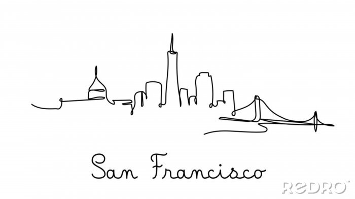 Poster One line style san francisco city skyline. Simple modern minimaistic style vector.