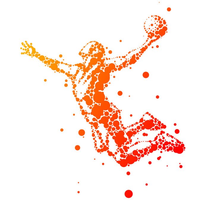 Poster Orangefarbene abstrakte Figur eines Basketballspielers